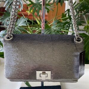 NEW INC Ajae Dark Silver Sequins Flap Crossbody